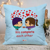 Lesbian Couple Illustration Blue Cushion Cover